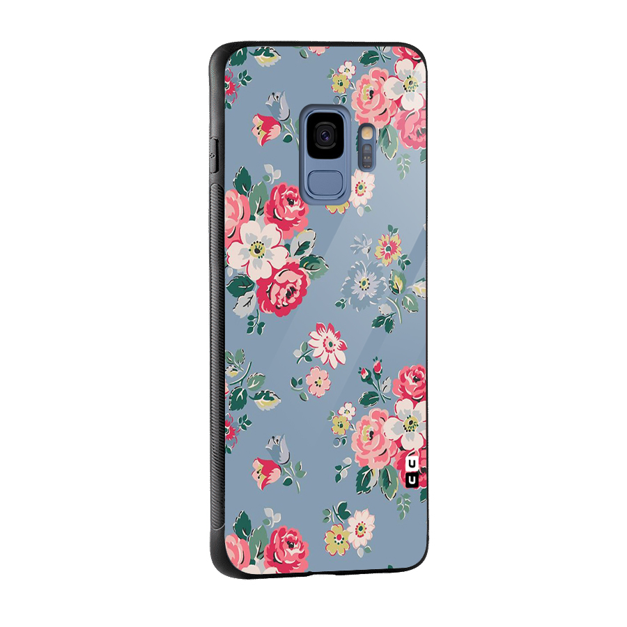 Vintage Flower Pattern Glass Back Case for Galaxy S9