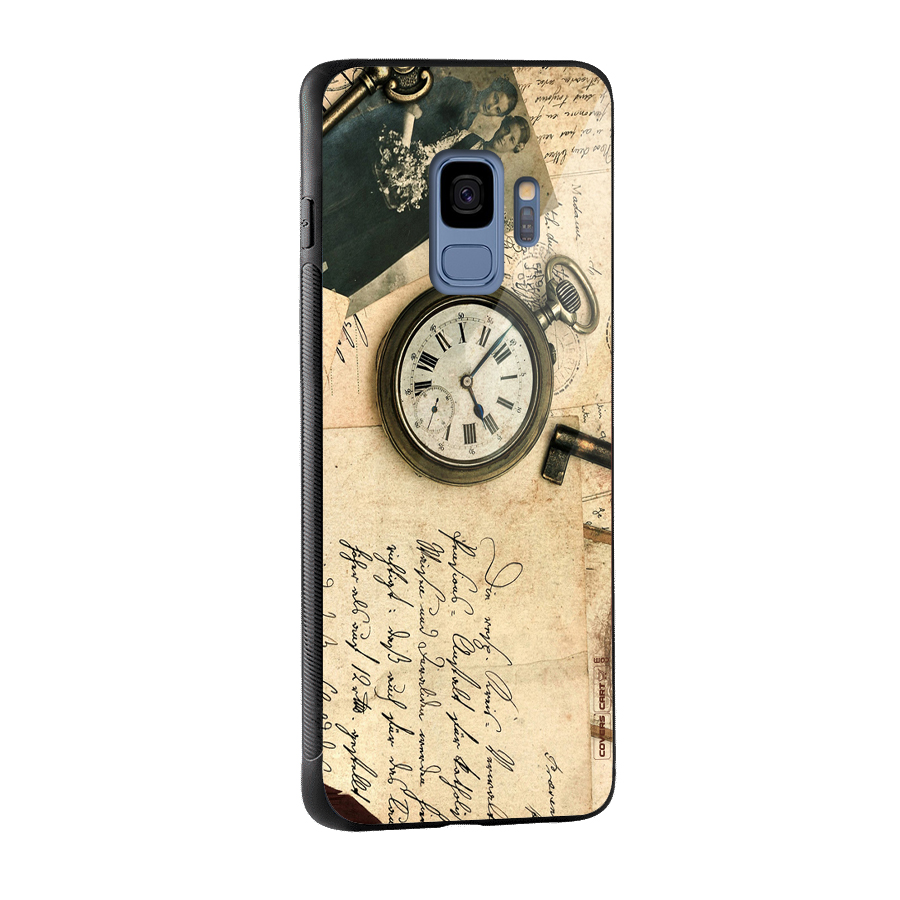 Vintage Key And Compass Glass Back Case for Galaxy S9