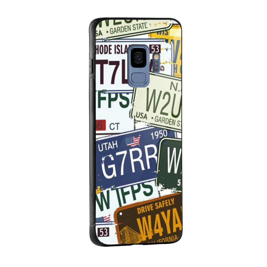 Vintage License Plates Glass Back Case for Galaxy S9