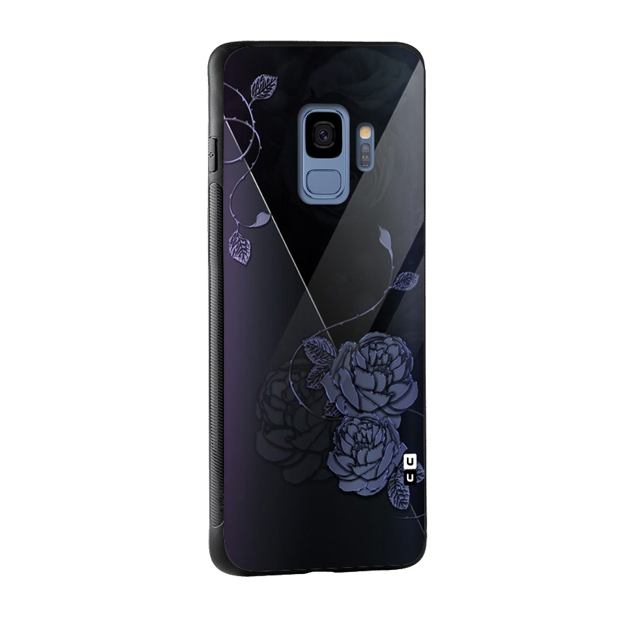 Voilet Floral Design Glass Back Case for Galaxy S9