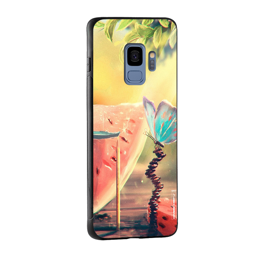 Watermelon Butterfly Glass Back Case for Galaxy S9