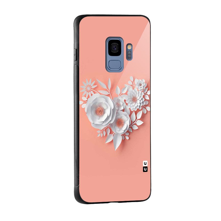 White Paper Flower Glass Back Case for Galaxy S9