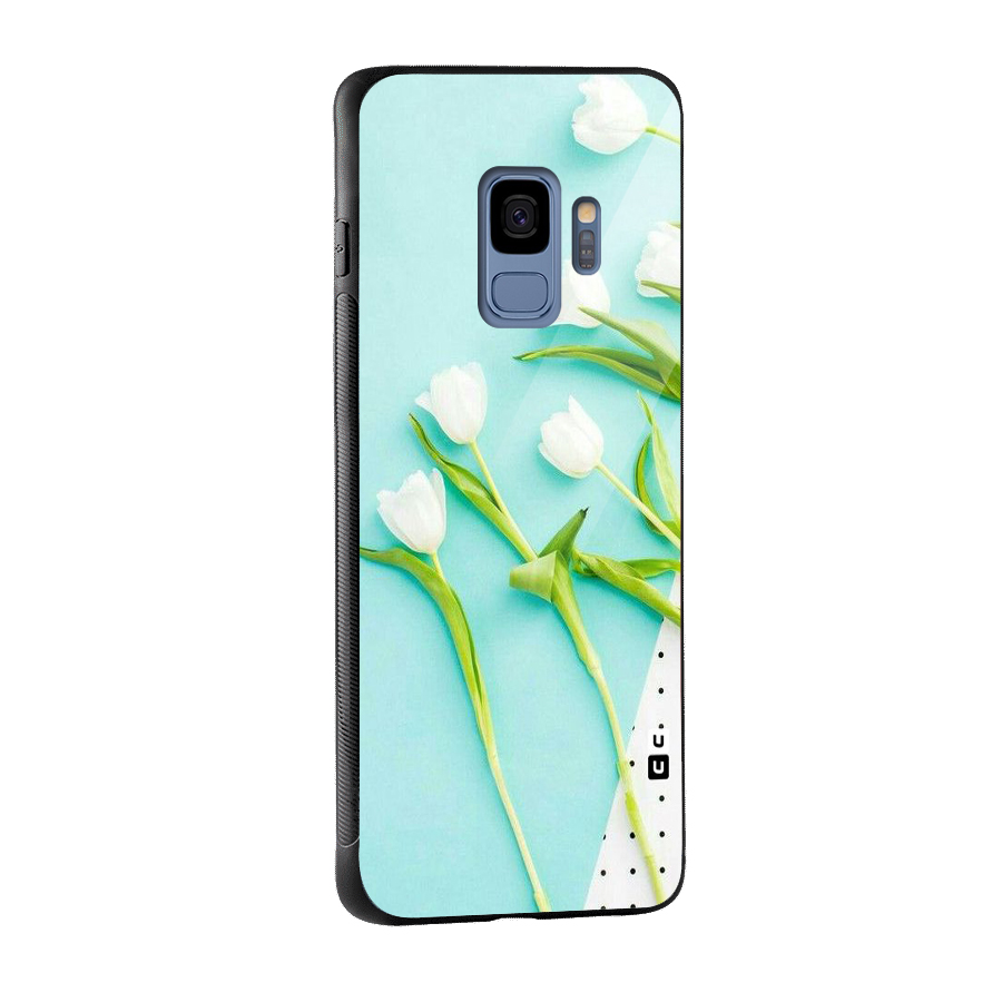 White Tulips Glass Back Case for Galaxy S9