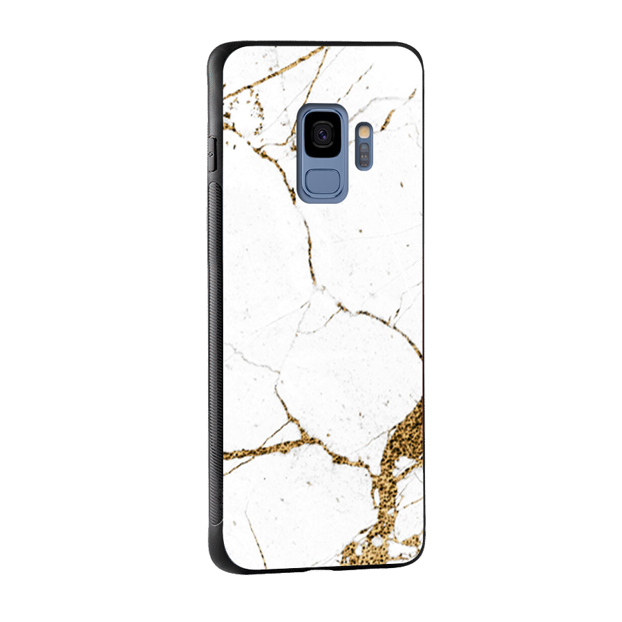 White and Gold Design Glass Back Case for Galaxy S9
