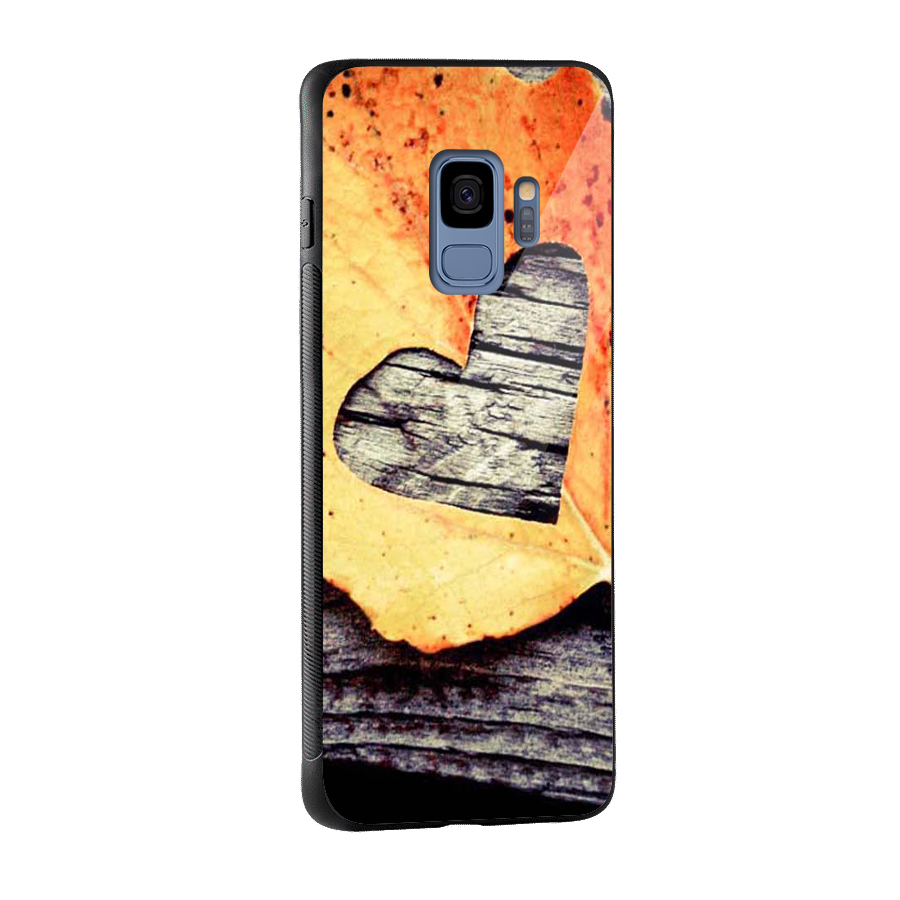Wood Heart Leaf Glass Back Case for Galaxy S9