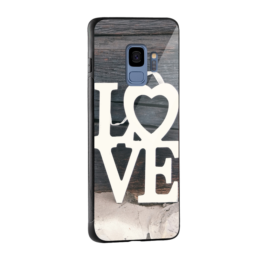 Wood Love Lock Glass Back Case for Galaxy S9