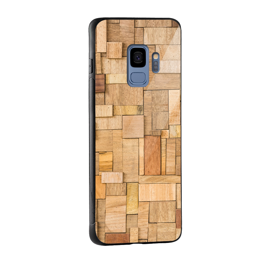Wooden Blocks Glass Back Case for Galaxy S9