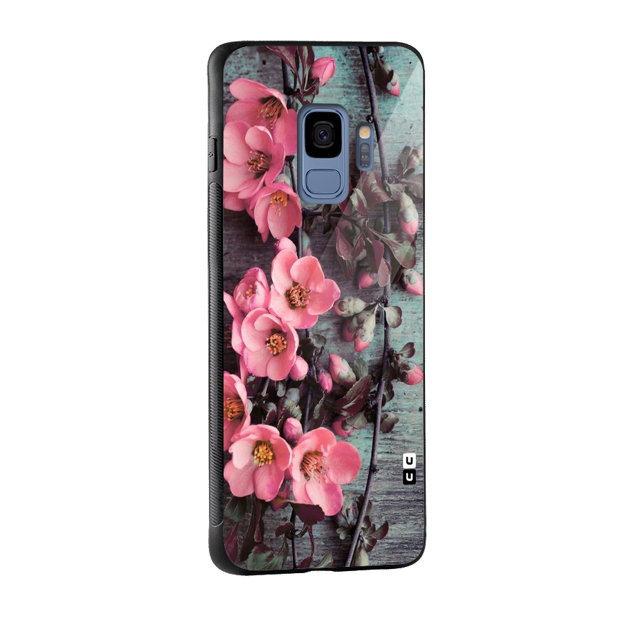 Wooden Floral Pink Glass Back Case for Galaxy S9