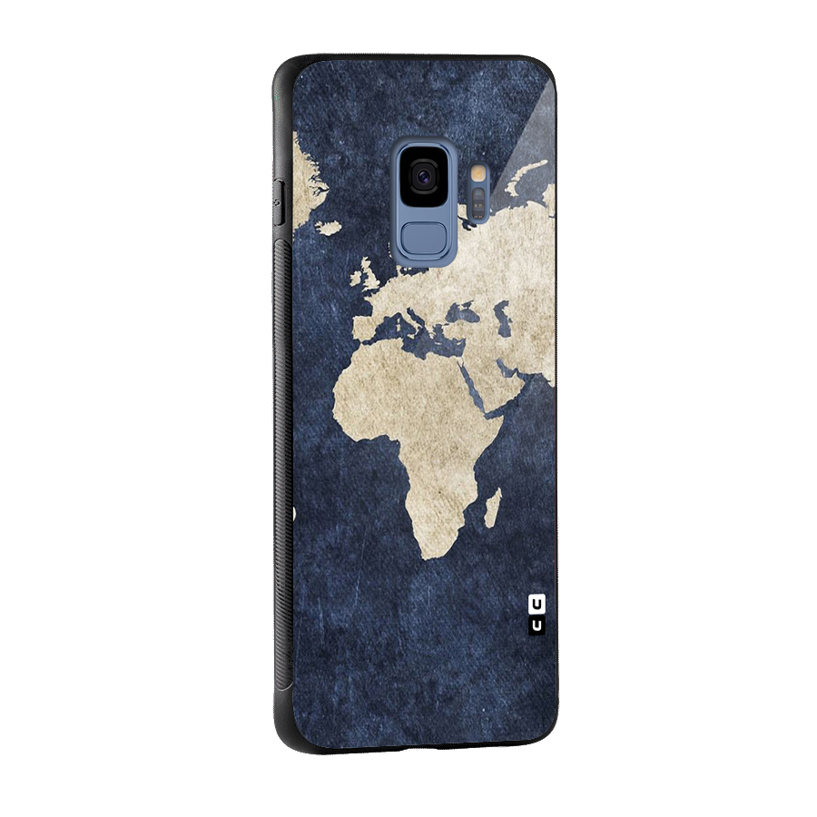 World Map Blue Gold Glass Back Case for Galaxy S9