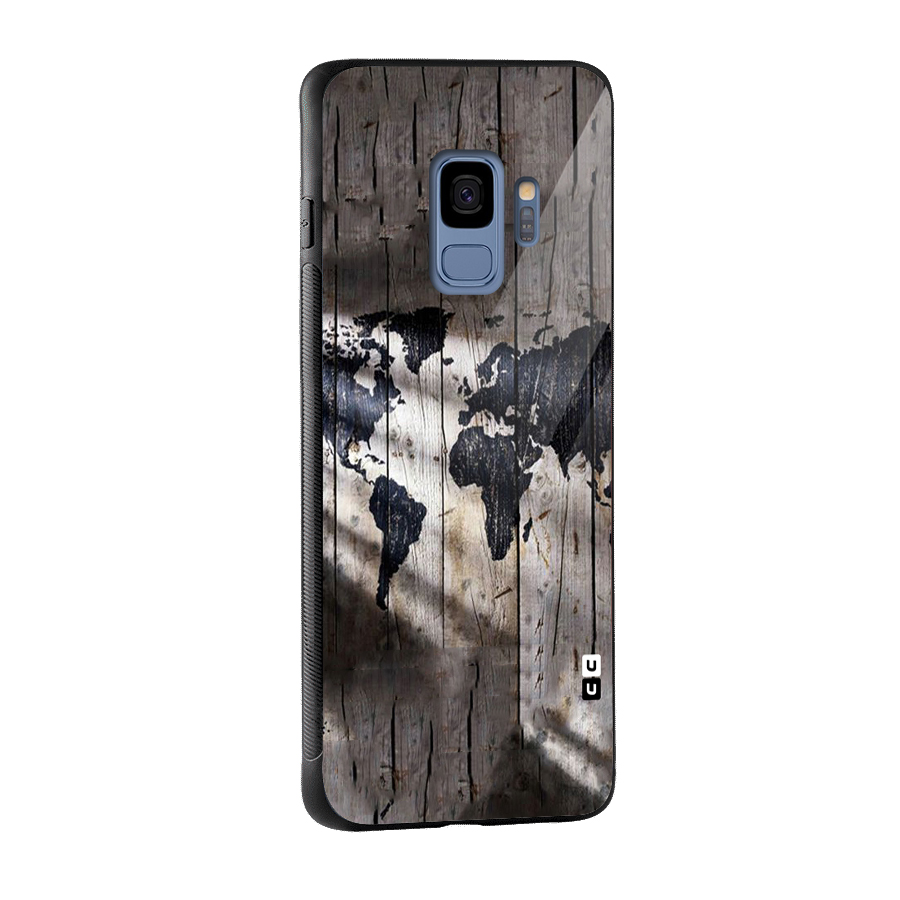 World Map Wood Design Glass Back Case for Galaxy S9