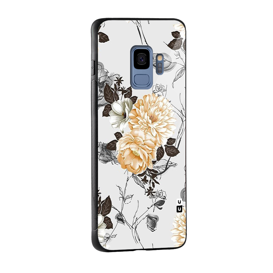 Yellow Floral Glass Back Case for Galaxy S9