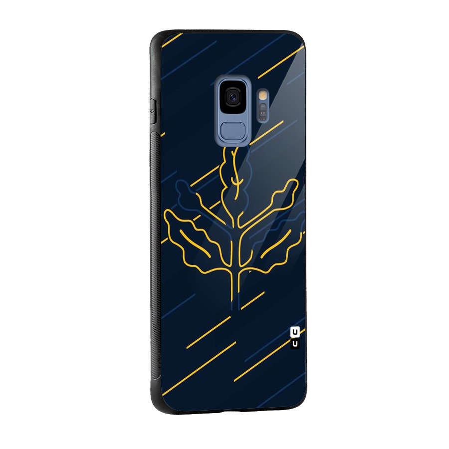 Yellow Leaf Line Glass Back Case for Galaxy S9