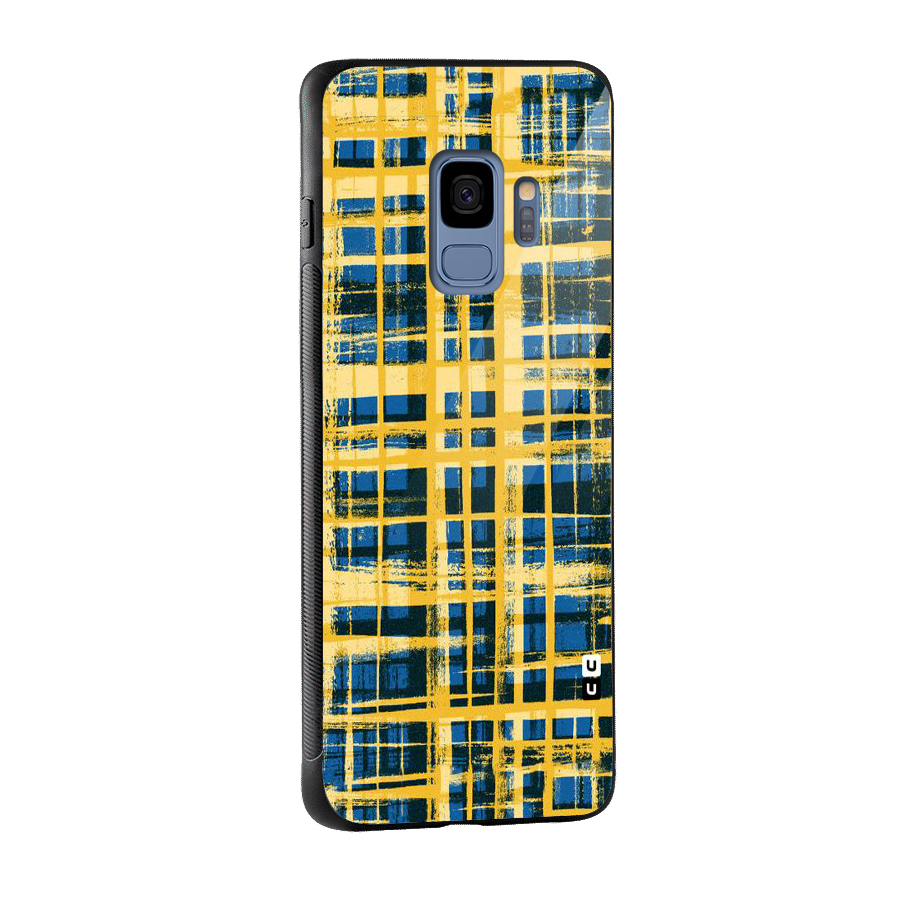 Yellow Rugged Check Design Glass Back Case for Galaxy S9