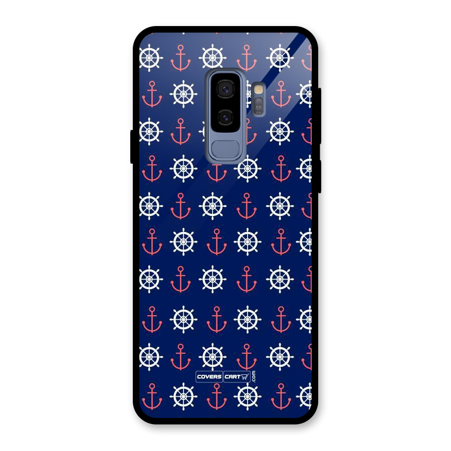 Anchor Pattern Blue Glass Back Case for Galaxy S9 Plus