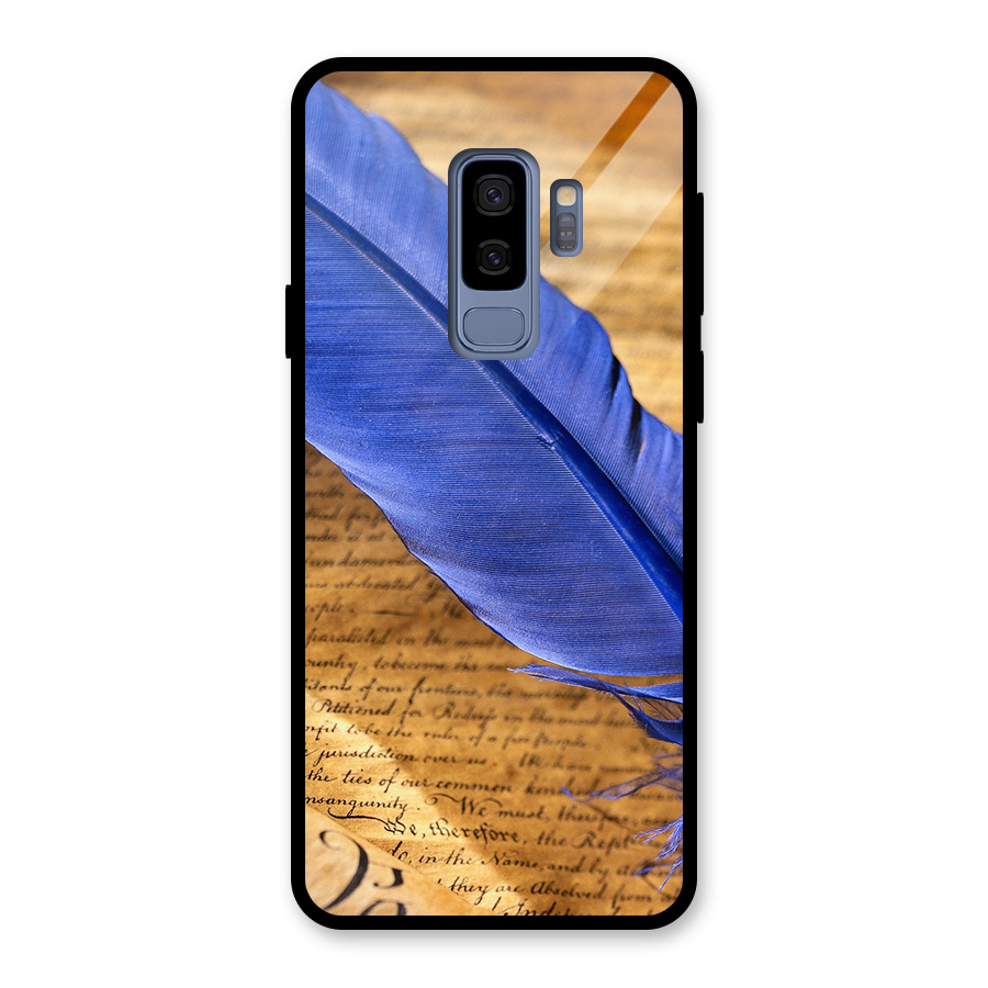Beautiful Blue Feather Glass Back Case for Galaxy S9 Plus