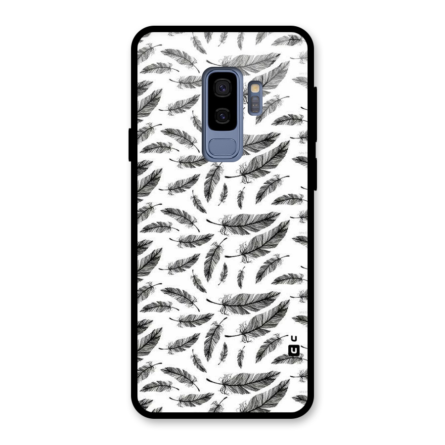Black Feather Glass Back Case for Galaxy S9 Plus