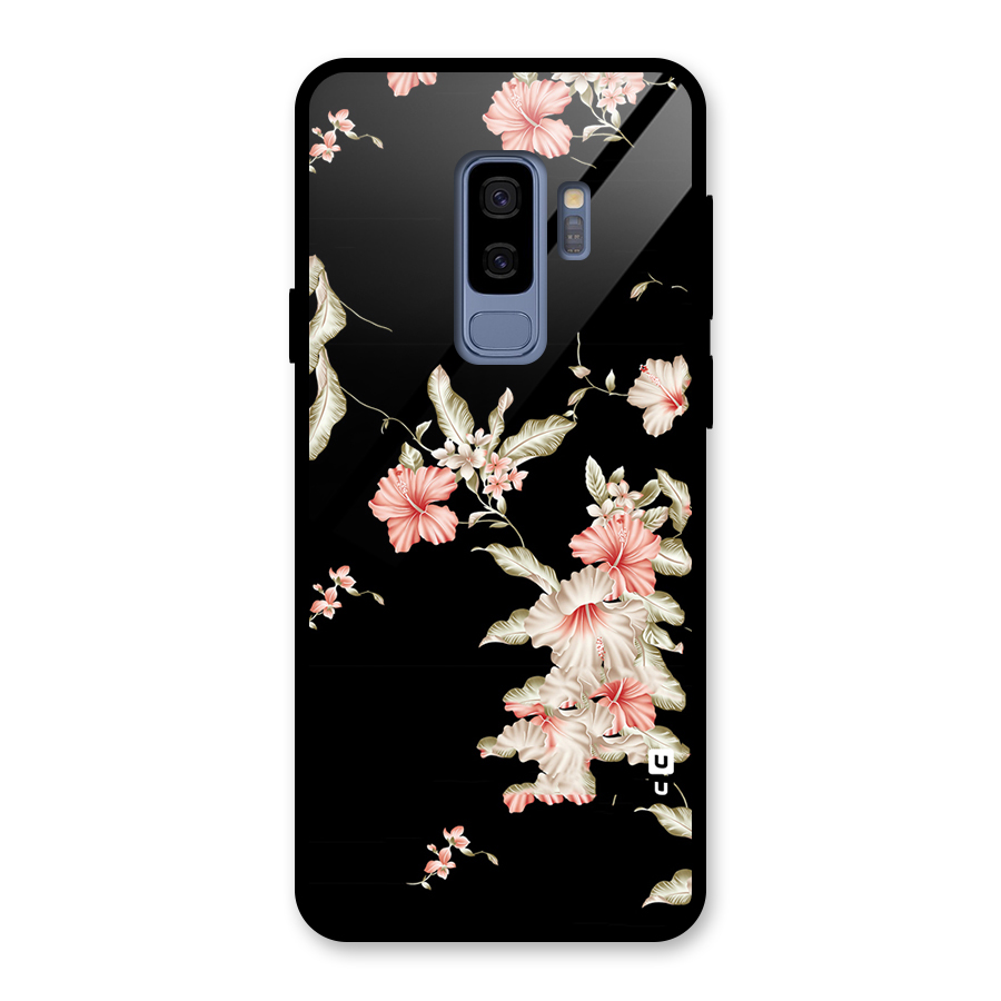 Black Floral Glass Back Case for Galaxy S9 Plus