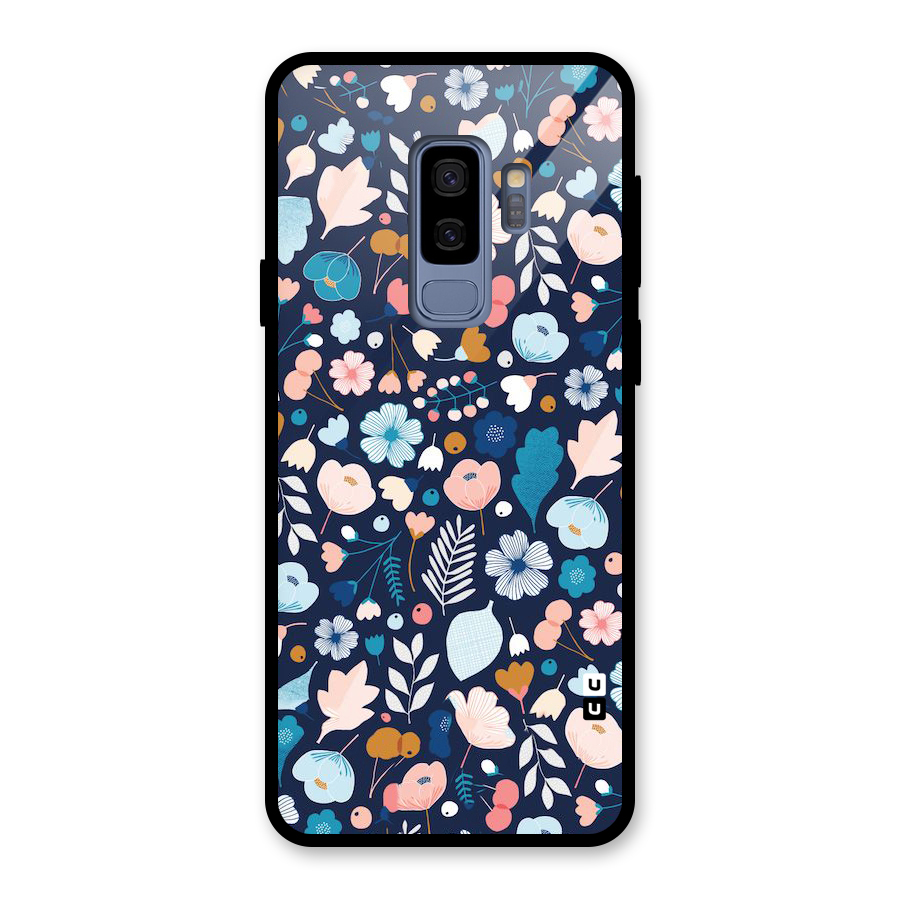 Blue Floral Glass Back Case for Galaxy S9 Plus