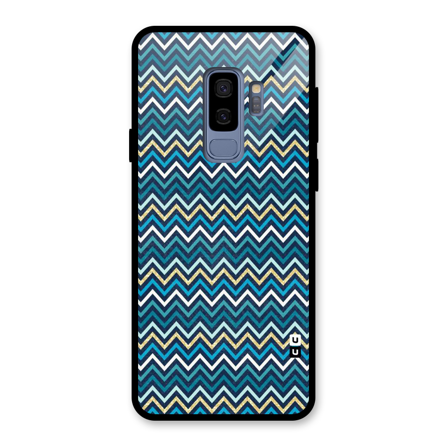 Blue Shades Chevron Pattern Glass Back Case for Galaxy S9 Plus