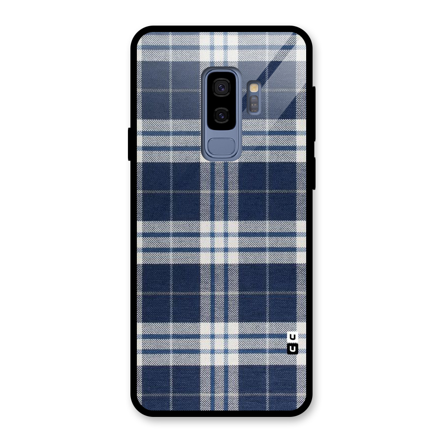 Blue White Check Glass Back Case for Galaxy S9 Plus