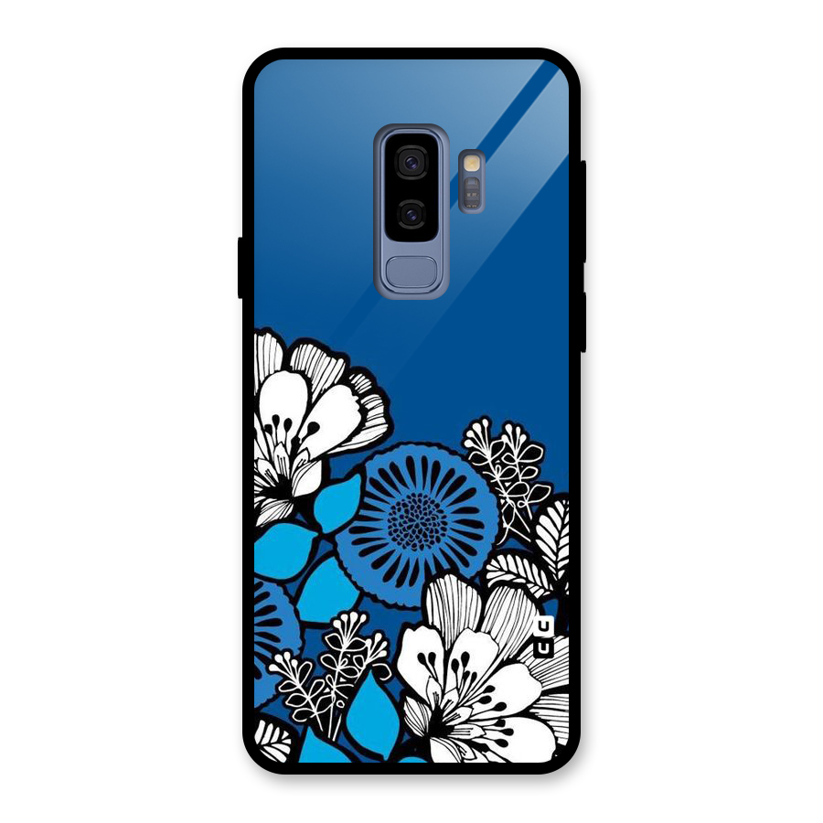 Blue White Flowers Glass Back Case for Galaxy S9 Plus