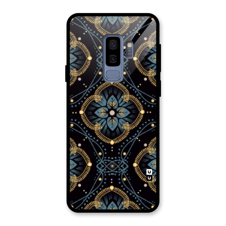 Blue With Black Flower Glass Back Case for Galaxy S9 Plus