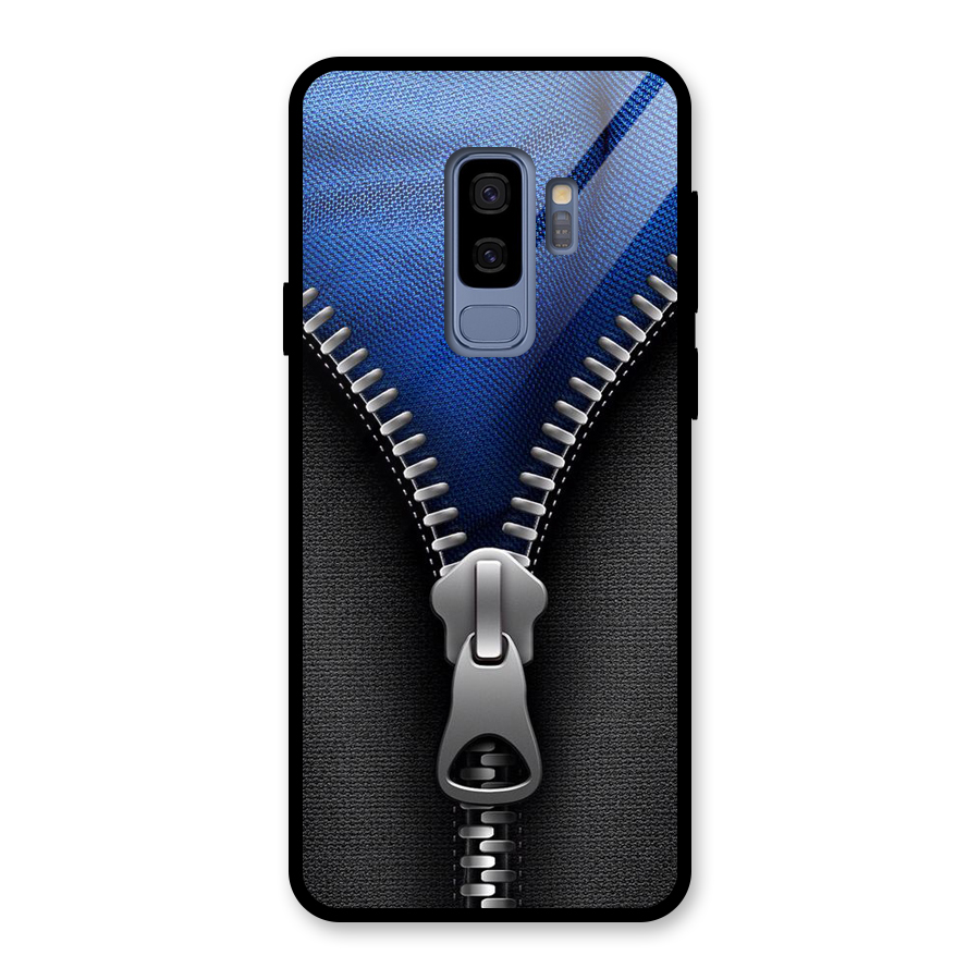Blue Zipper Glass Back Case for Galaxy S9 Plus