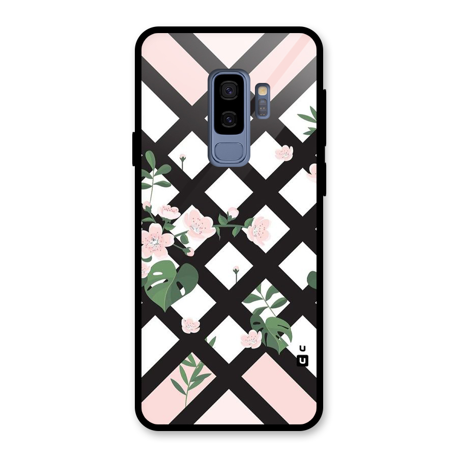Check Floral Stripes Glass Back Case for Galaxy S9 Plus