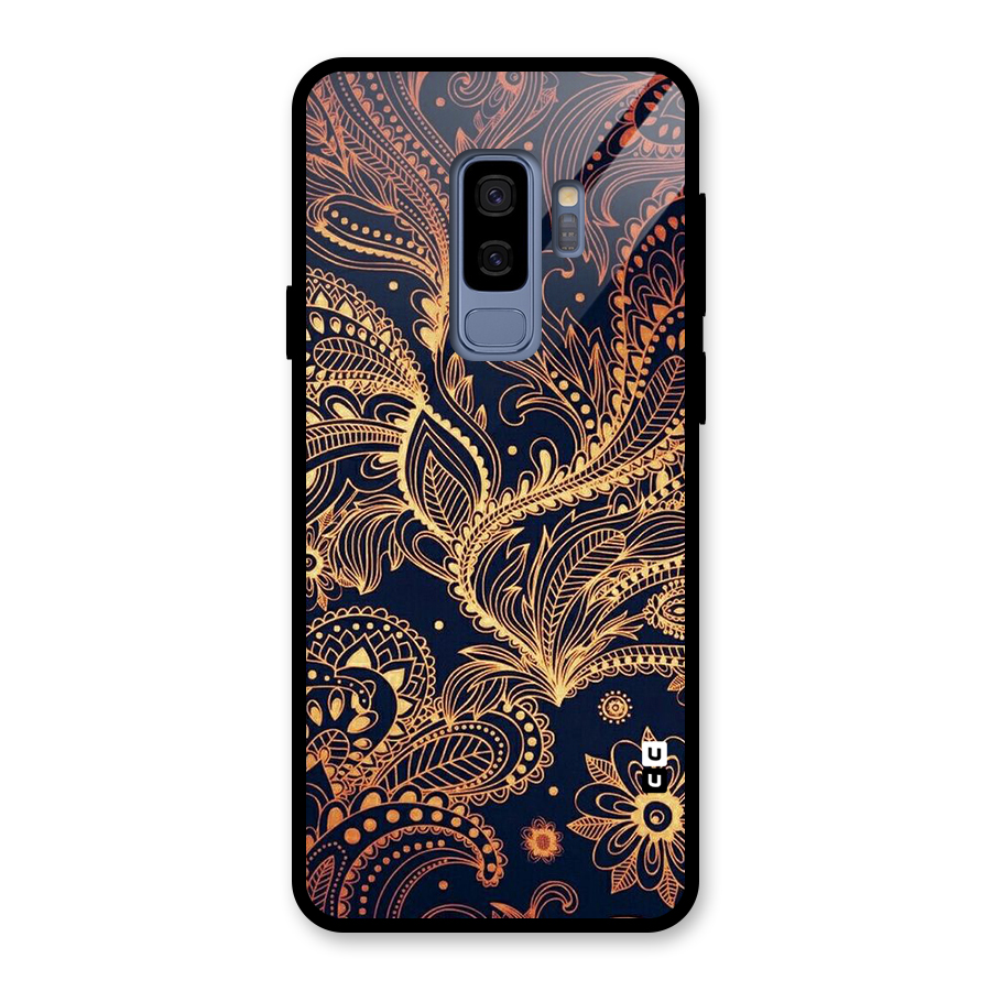 Classy Golden Leafy Design Glass Back Case for Galaxy S9 Plus