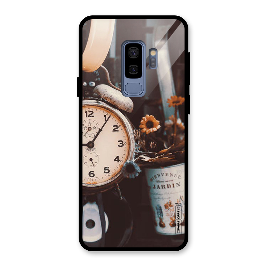 Clock And Flowers Glass Back Case for Galaxy S9 Plus
