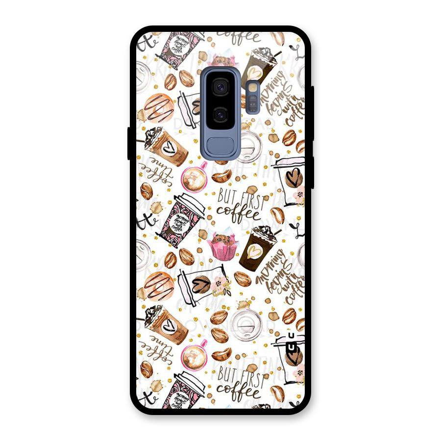 Coffee Pattern Glass Back Case for Galaxy S9 Plus