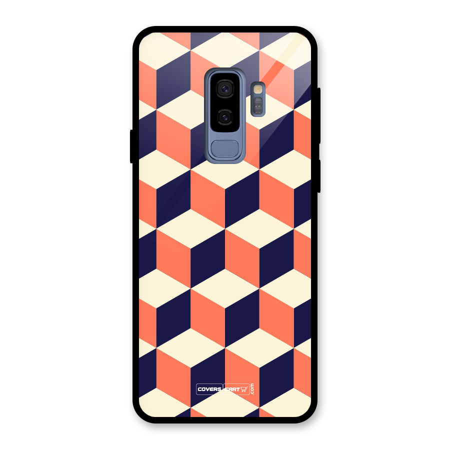 Cube Pattern Glass Back Case for Galaxy S9 Plus