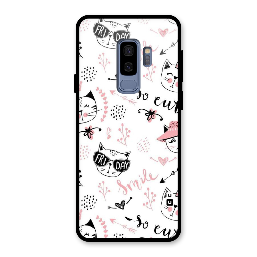 Cute Cat Swag Glass Back Case for Galaxy S9 Plus