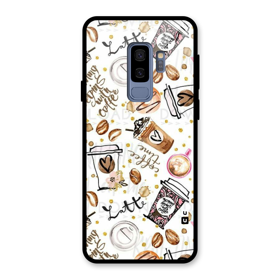 Cute Coffee Pattern Glass Back Case for Galaxy S9 Plus