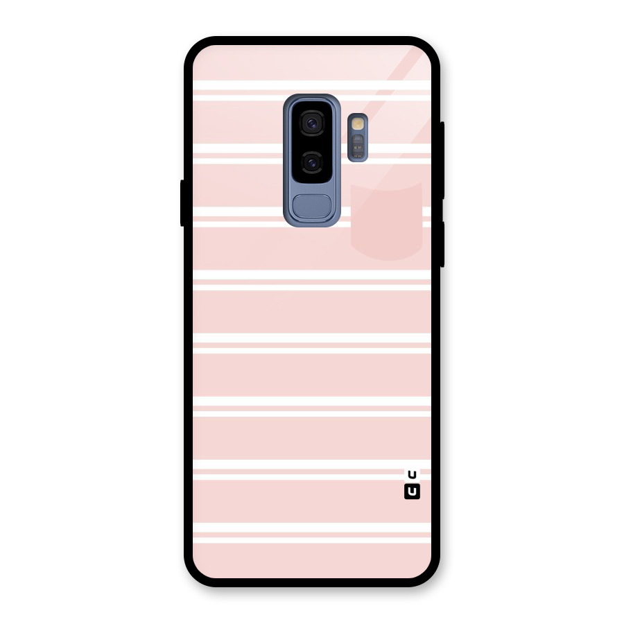 Cute Pocket Striped Glass Back Case for Galaxy S9 Plus