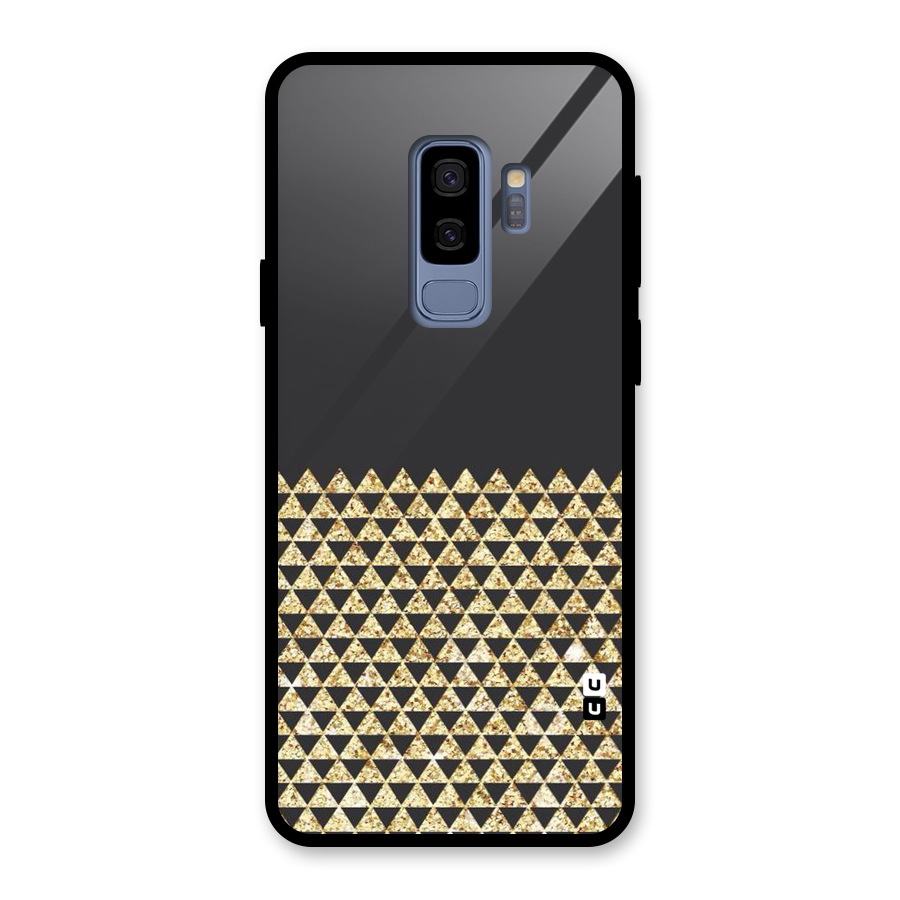 Dark Grey Golden Triangles Glass Back Case for Galaxy S9 Plus