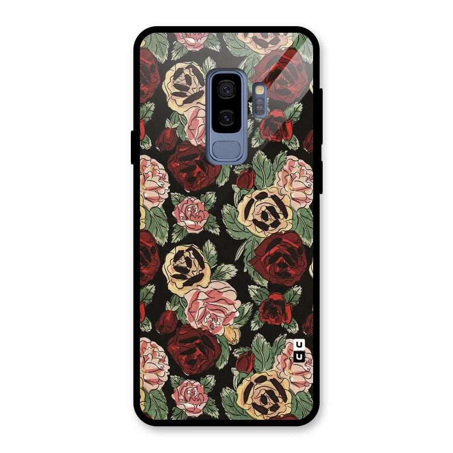 Dark Pastel Flowers Glass Back Case for Galaxy S9 Plus