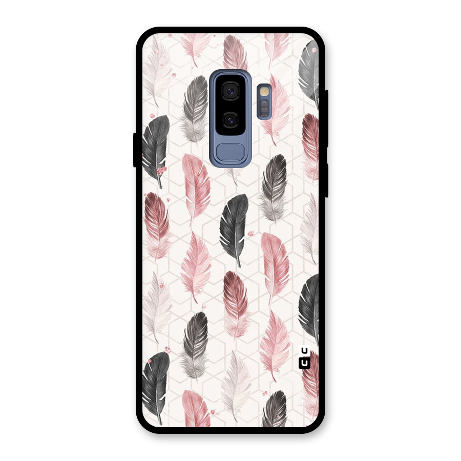 Feather Line Pattern Glass Back Case for Galaxy S9 Plus
