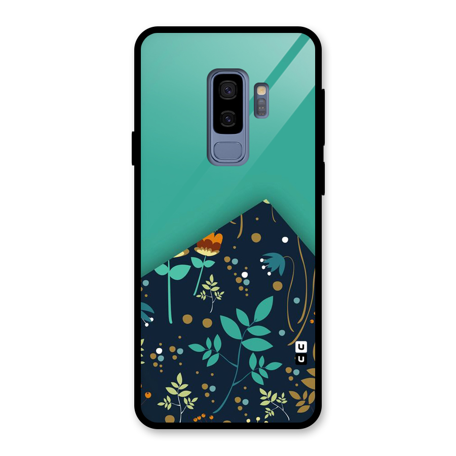 Floral Corner Glass Back Case for Galaxy S9 Plus