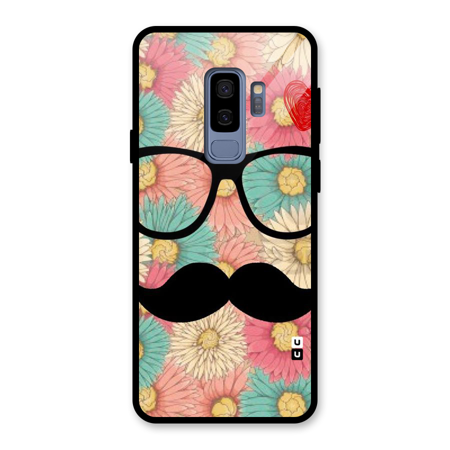 Floral Moustache Glass Back Case for Galaxy S9 Plus