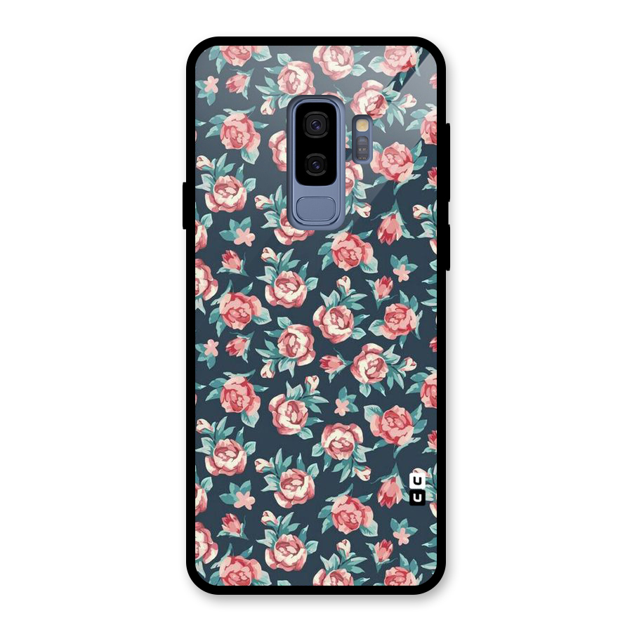 Floral Navy Bloom Glass Back Case for Galaxy S9 Plus