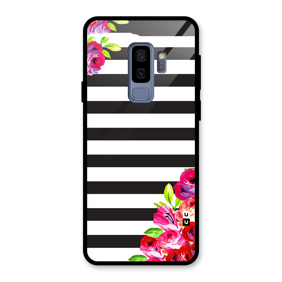 Floral Stripes Glass Back Case for Galaxy S9 Plus