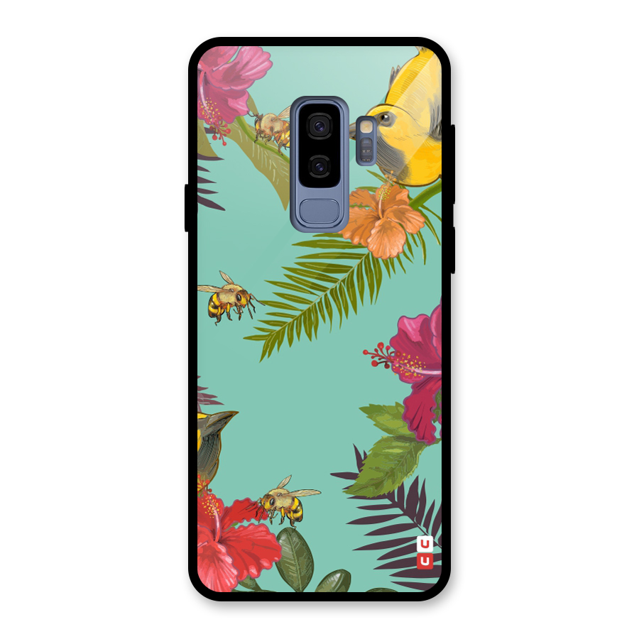 Flower Bird and Bee Glass Back Case for Galaxy S9 Plus