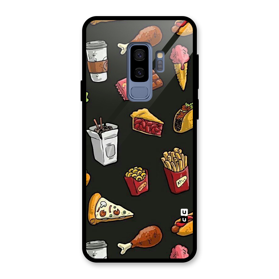 Foodie Pattern Glass Back Case for Galaxy S9 Plus