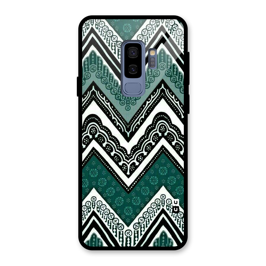 Green Chevron Glass Back Case for Galaxy S9 Plus