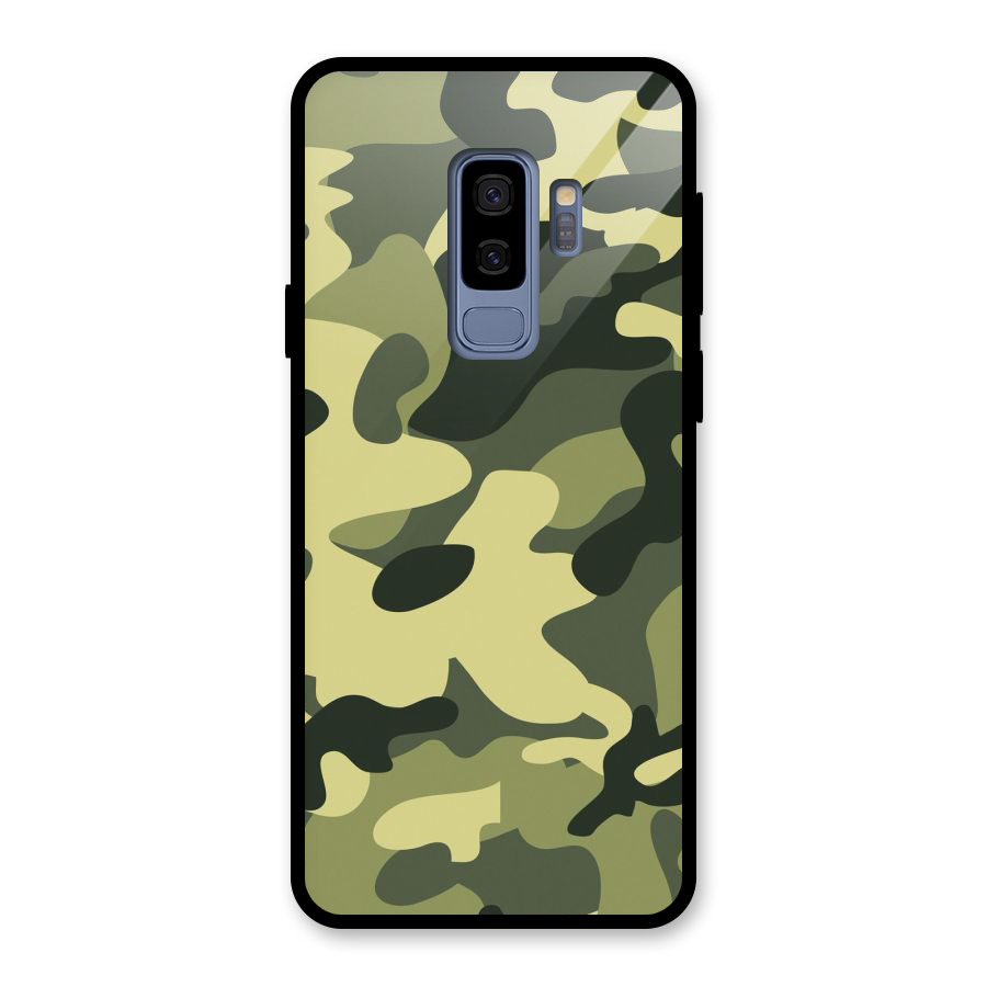 Green Military Pattern Glass Back Case for Galaxy S9 Plus