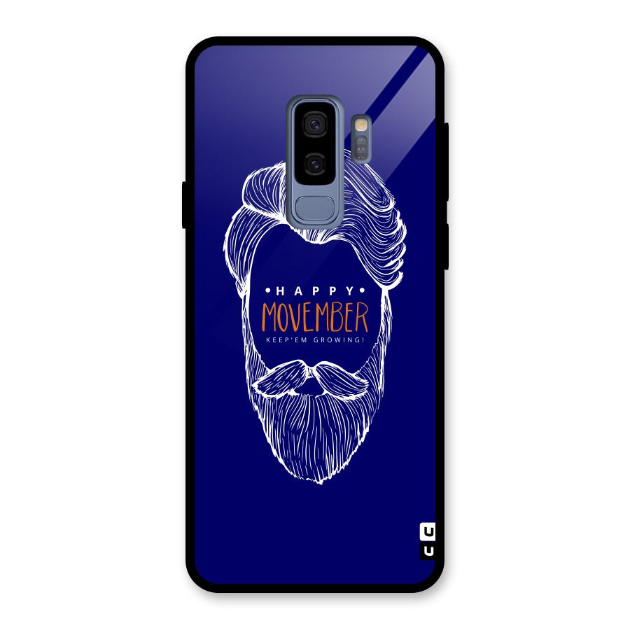 Happy Movember Blue Glass Back Case for Galaxy S9 Plus