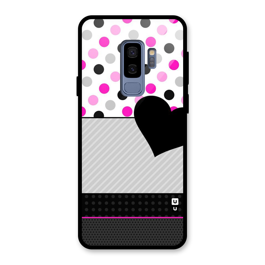 Heart Polka Stripes Glass Back Case for Galaxy S9 Plus