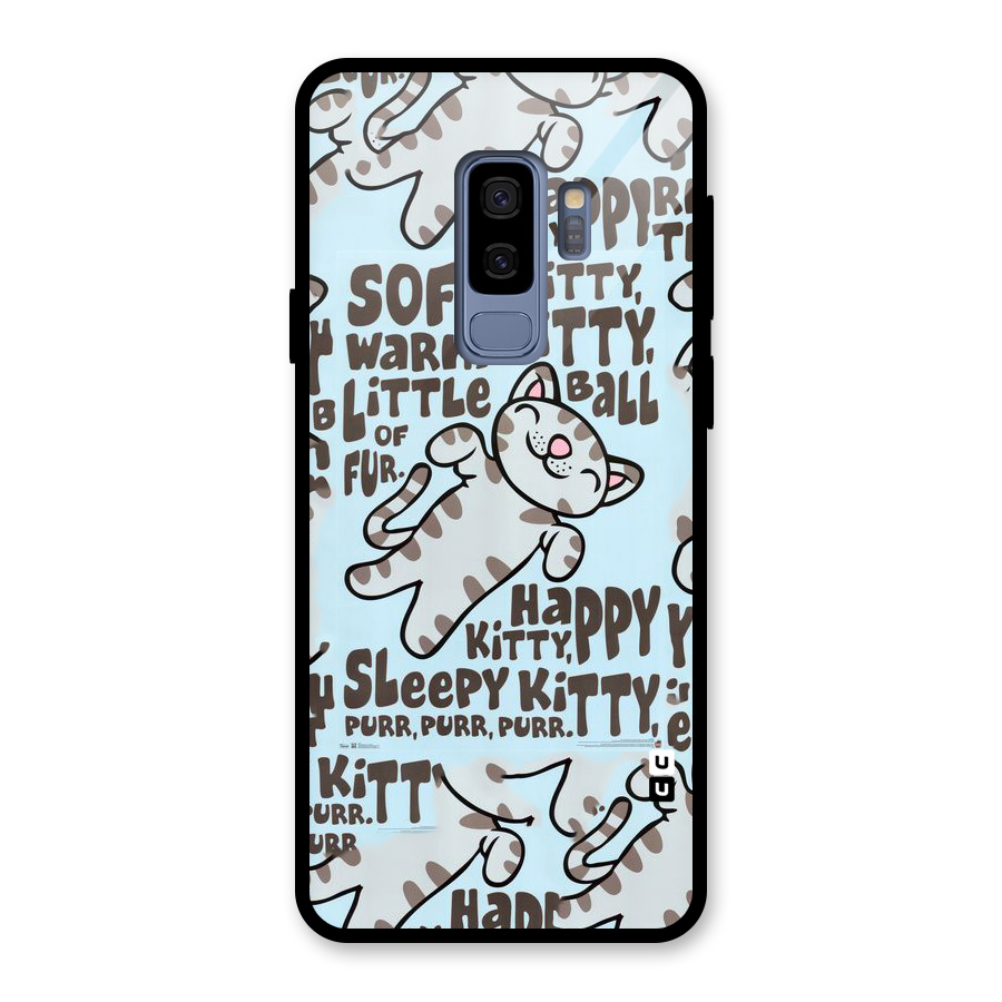 Kitty Pattern Glass Back Case for Galaxy S9 Plus