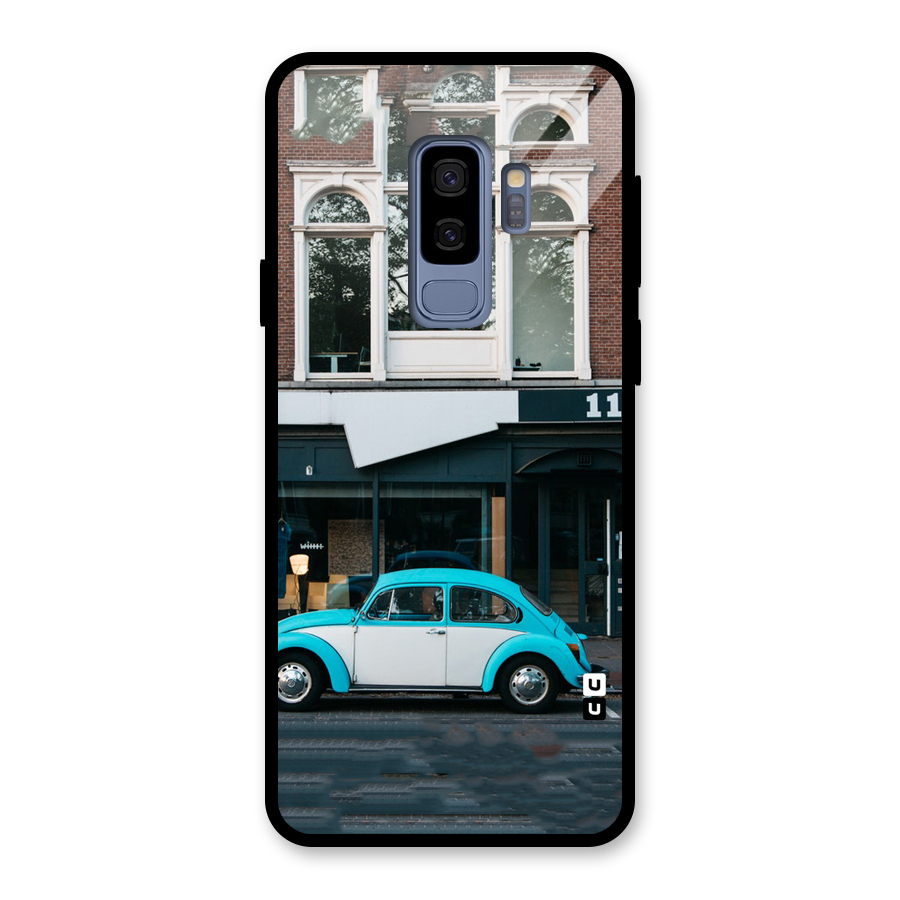 Mini Blue Car Glass Back Case for Galaxy S9 Plus